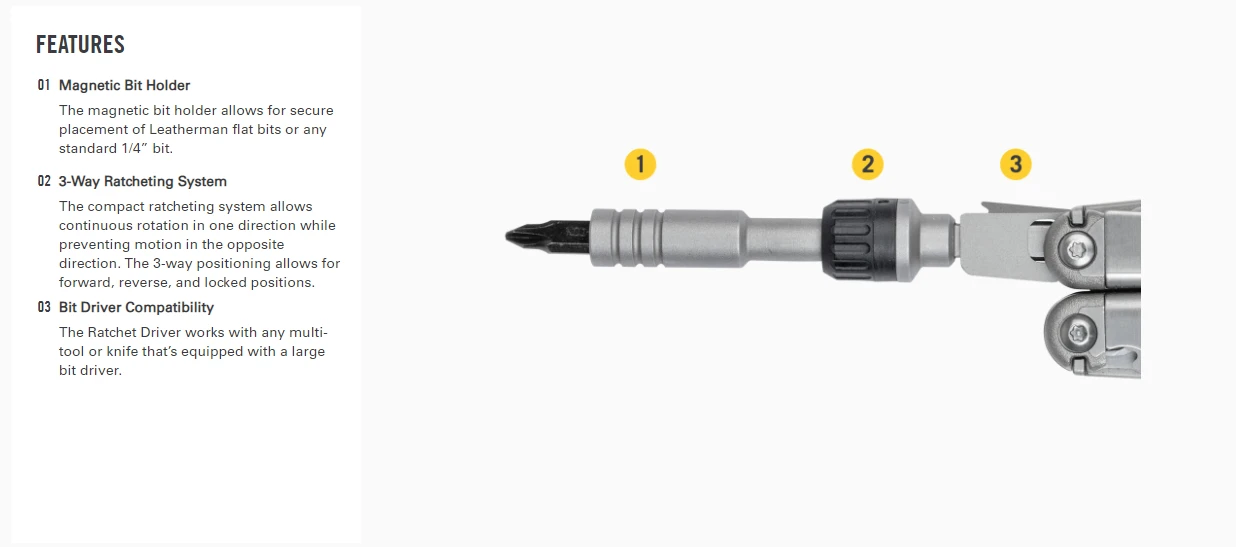 Leatherman Ratchet Driver Leatherman Ratchet Driver -Camping Soldes Boutique embout a cliquer leatherman ratchet driver